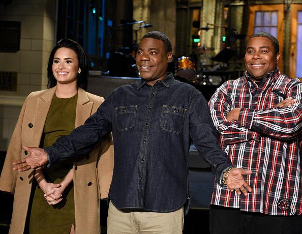 SATURDAY NIGHT LIVE -- Tracy Morgan Episode 1686 -- Pictured: (l-r) Demi Lovato, Tracy Morgan, and Kenan Thompson on October 15, 2015 -- (Photo by: Dana Edelson/NBC/NBCU Photo Bank via Getty Images)