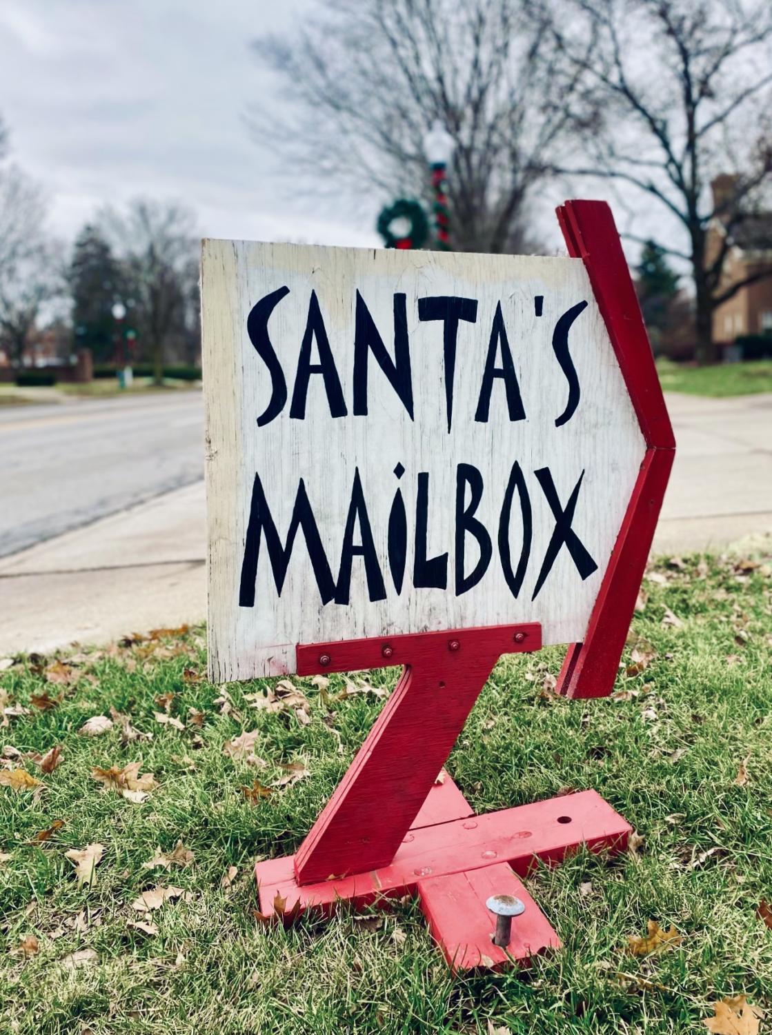 A sign directs children to drop their letters to Santa outside of The Griswold Center in downtown Worthington.