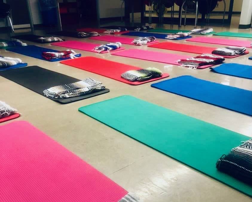 Sarah Ward’s room after she replaced desks with comfortable yoga mats and blankets for mental health day.