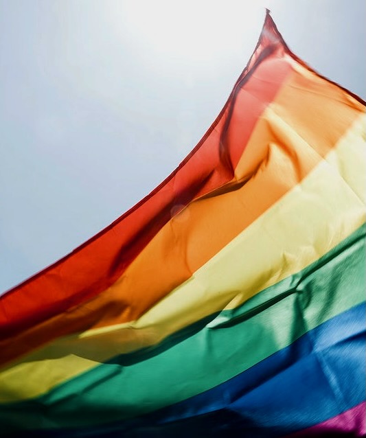 Rainbow+pride+flag+flying+in+the+daytime+breeze.+Original+public+domain+image+from+Wikimedia+Commons
