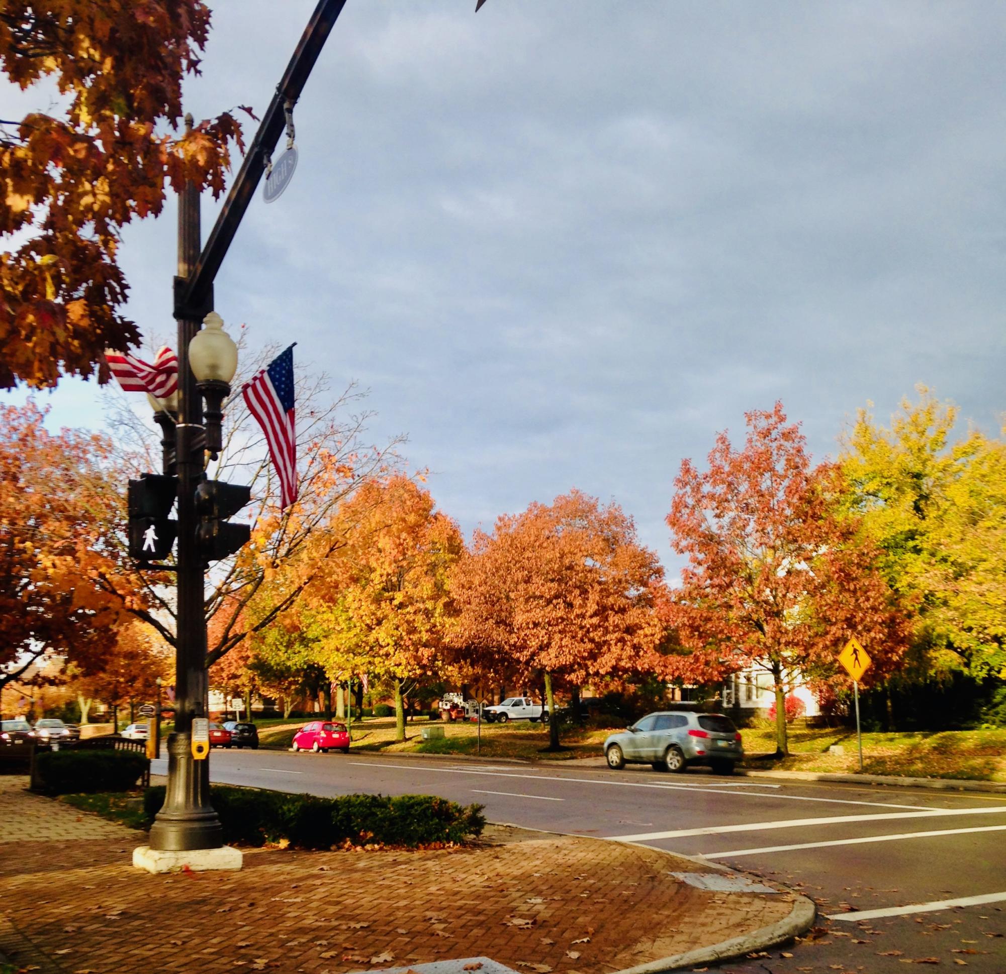 The maple trees that line high street in Old Worthington show off their bright fall colors