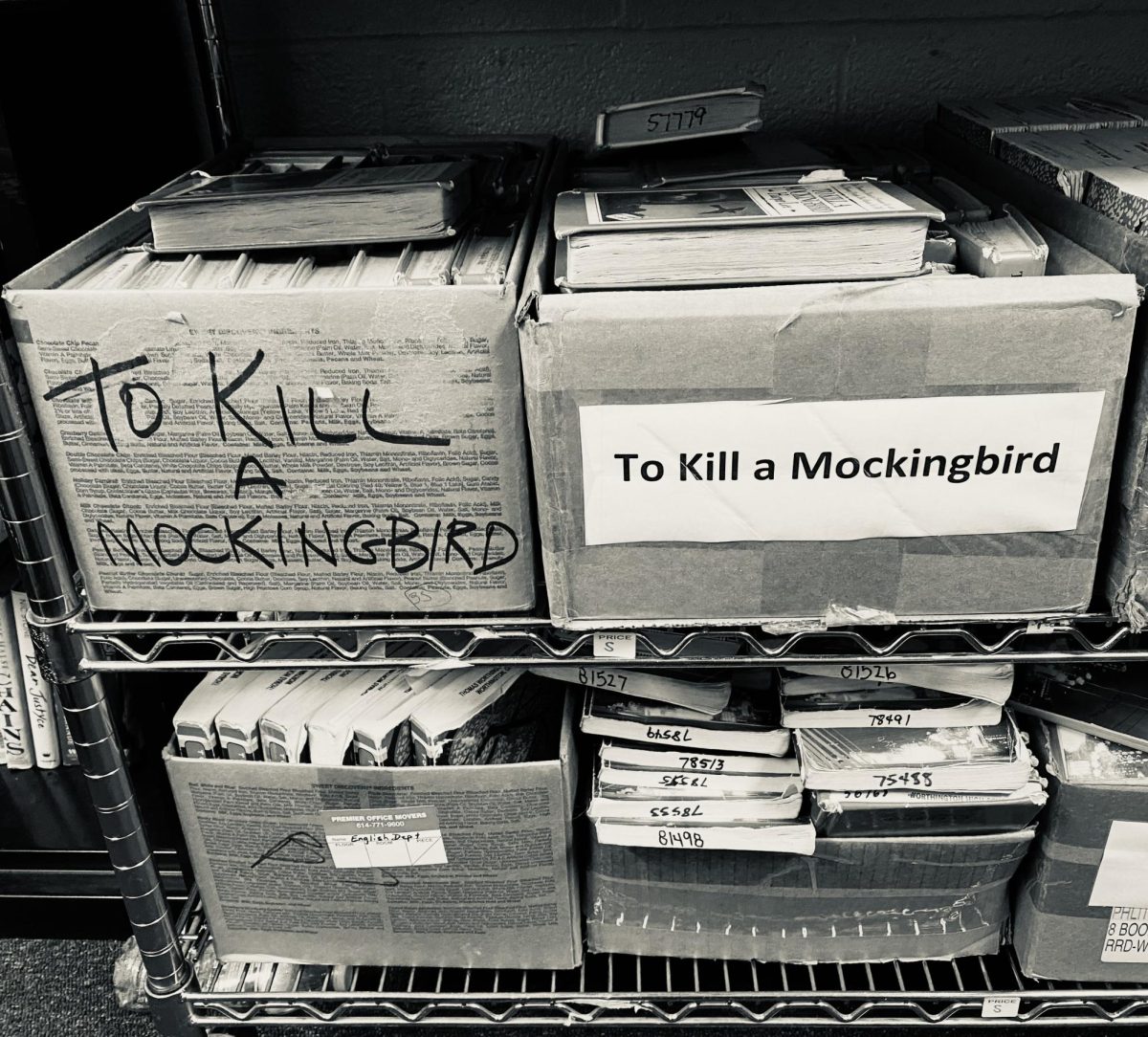To Kill a Mockingbird by Harper Lee being shelved while not in use. The book is usually used during freshman year English classes, however has been getting used less and less due to it becoming outdated.