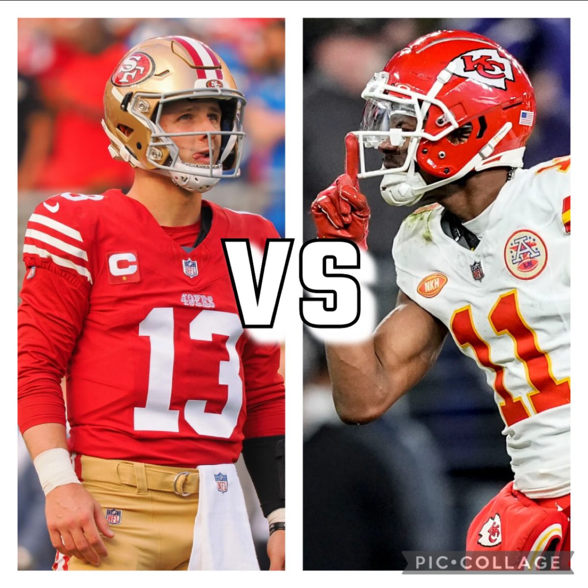 QB Brock Purdy of the 49ers and Marquez Valdes-Scantling, Chiefs wide receiver.  
