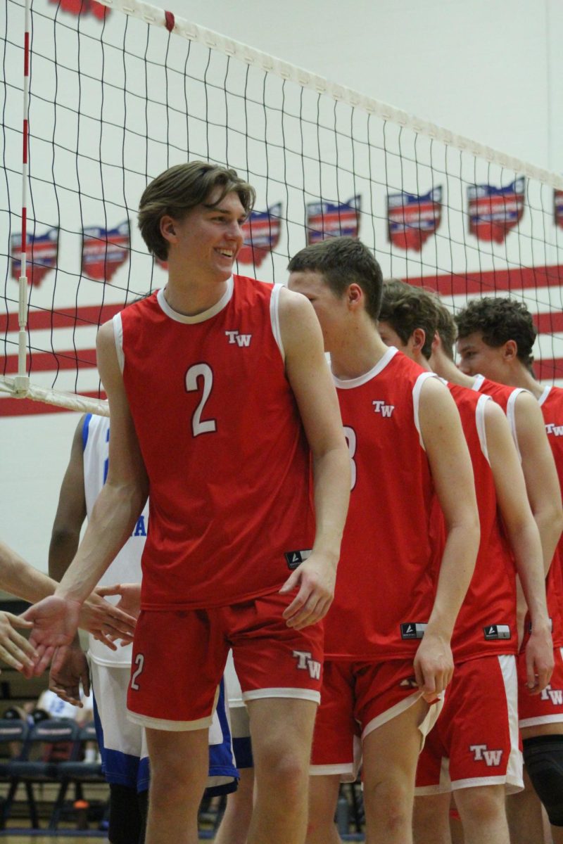 Senior, Finn Rubin, lining up for a volleyball game