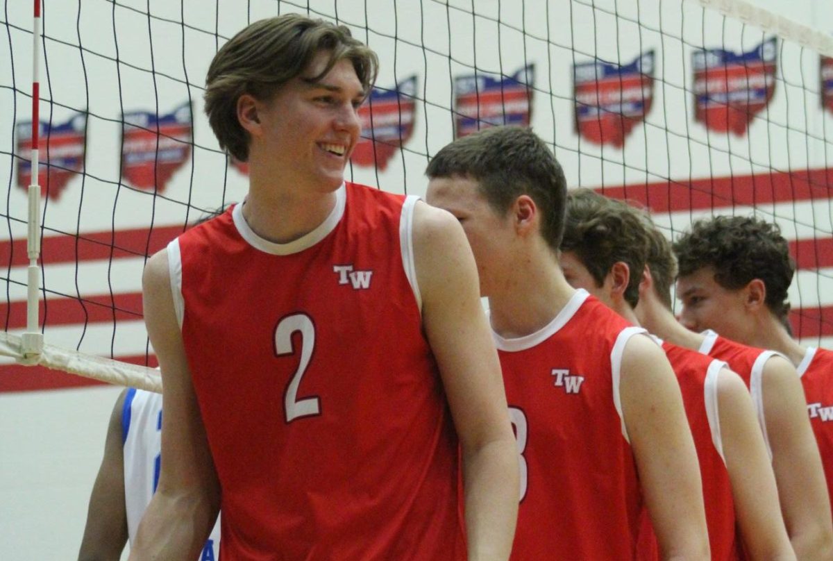 Senior, Finn Rubin, lining up for a volleyball game