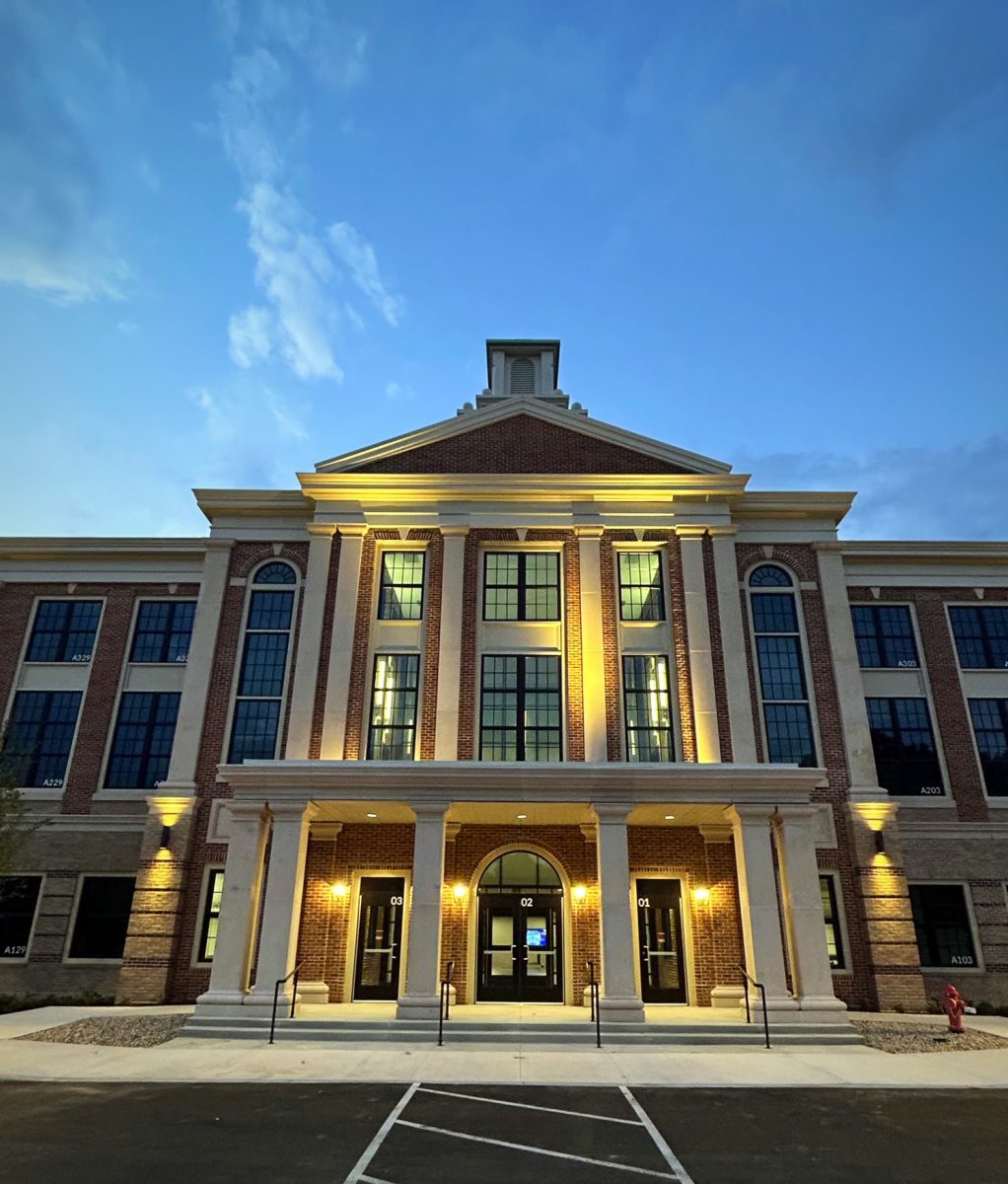 Worthington Mother Emily Brown, captures new front entrance glowing at sunset.