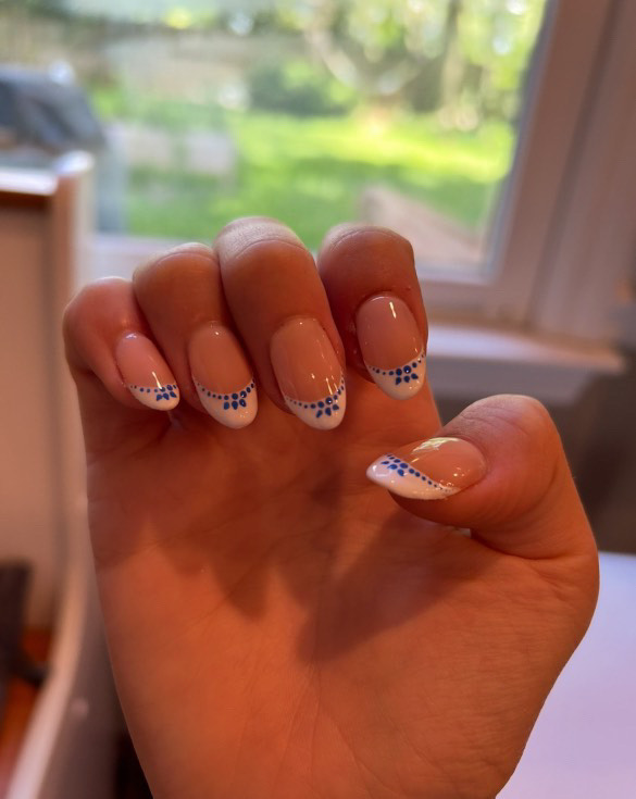 French Tips with Blue Dots