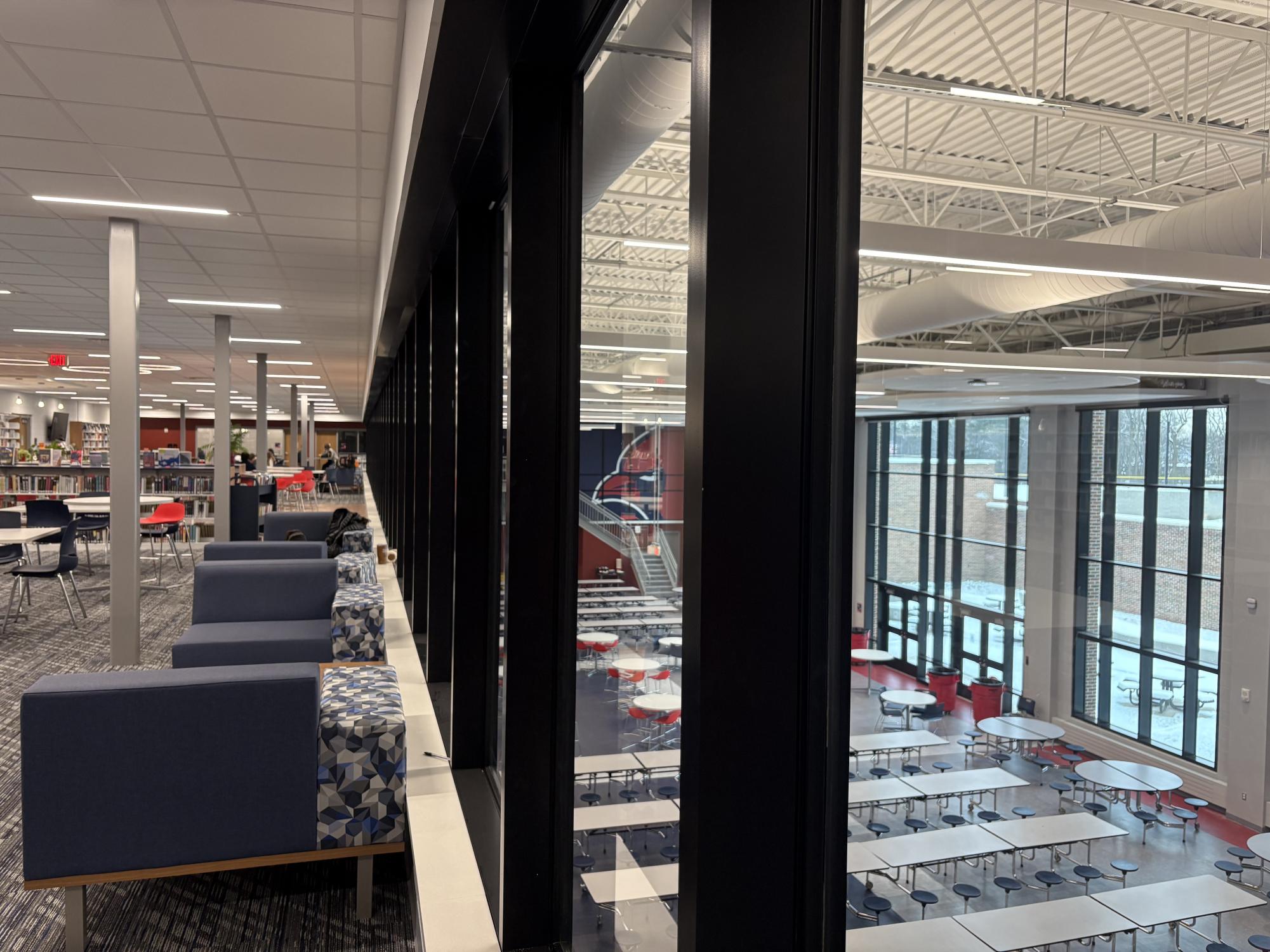 Both the second floor Media Center and the Commons as visible from the second floor